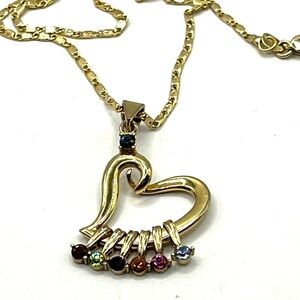 Mothers Birthstone Heart Necklace 7 Birthstone Gold 18KT GF 22” Necklace Pendant